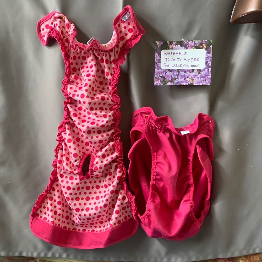Pink Polka Dot  washable Dog Diaper Set